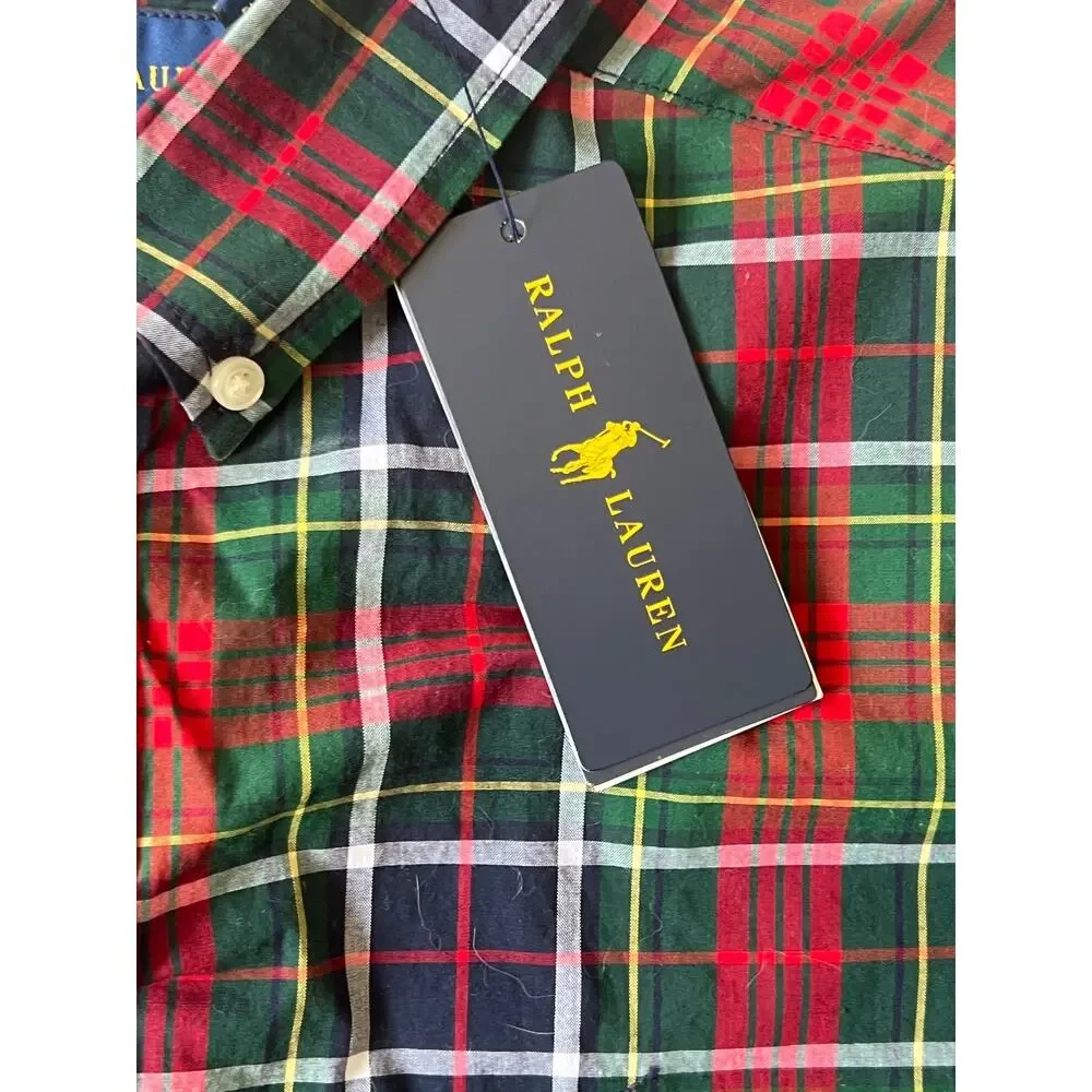 Ralph Lauren Boys' Long Sleeve Button Down Shirt XL 18-20 Red Plaid